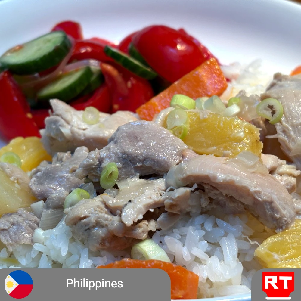 Philippines: Coconut Pineapple Chicken with Garlic Jasmine Rice & Cucumber-Tomato Salad (includes complimentary surprise dessert)