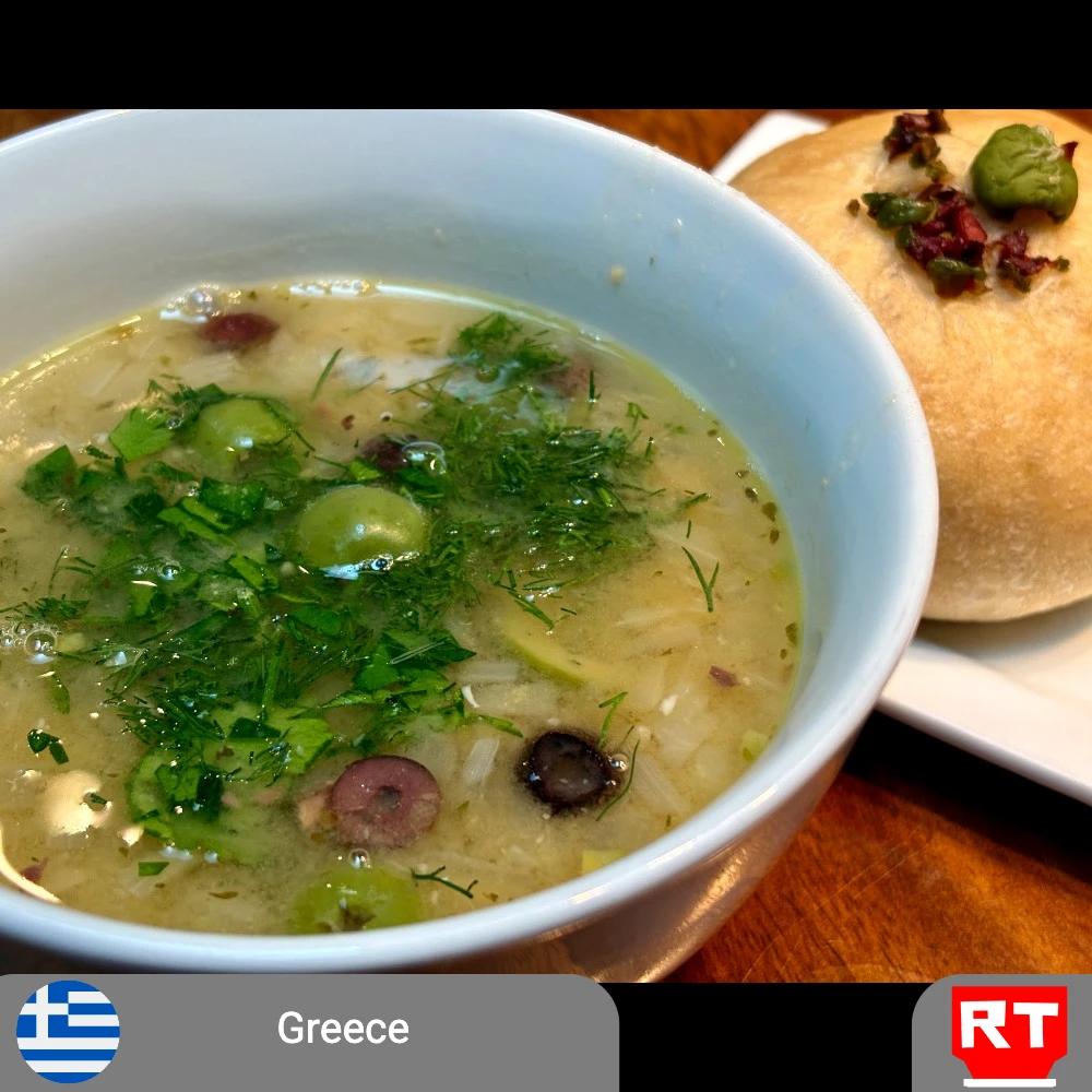 Greek Lemon, Olive & Chickpea Soup with an Eliopsomo Olive Bread Roll (includes complimentary surprise dessert)