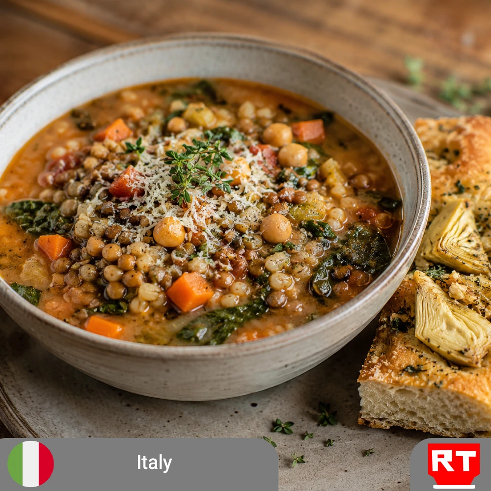 Italian Lentil Soup with Garlic, Artichoke & Parmesan Focaccia