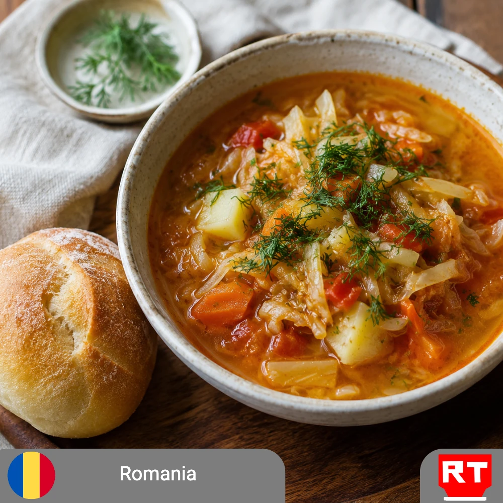 Ciorbă de Varză — Romanian Cabbage Soup with Chifle Roll (includes complimentary surprise dessert)