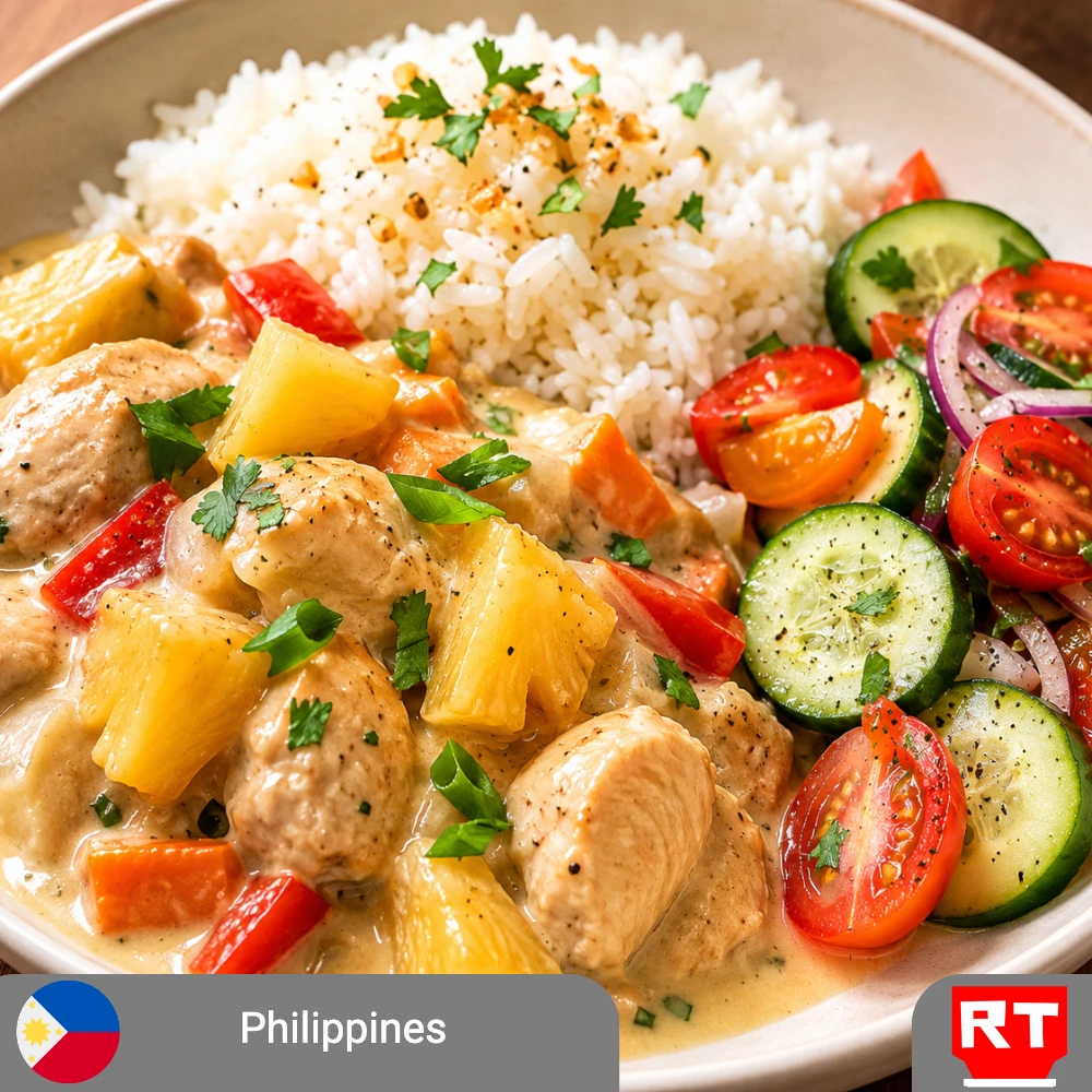 Philippines: Coconut Pineapple Chicken with Garlic Jasmine Rice & Cucumber-Tomato Salad (includes complimentary surprise dessert)