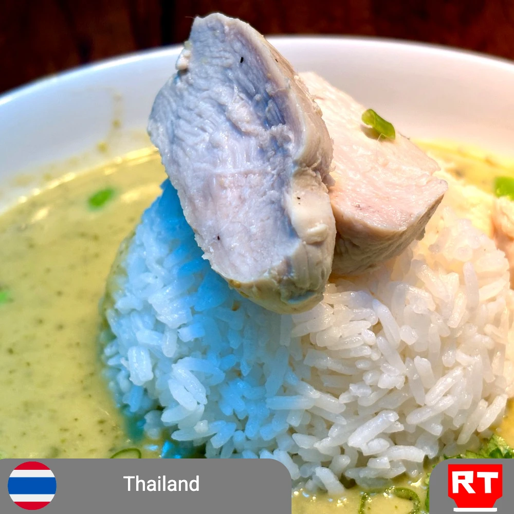 Thai Coconut-Green Curry Zucchini Soup with Ginger-Poached Chicken & Jasmine Rice (includes complimentary surprise dessert)