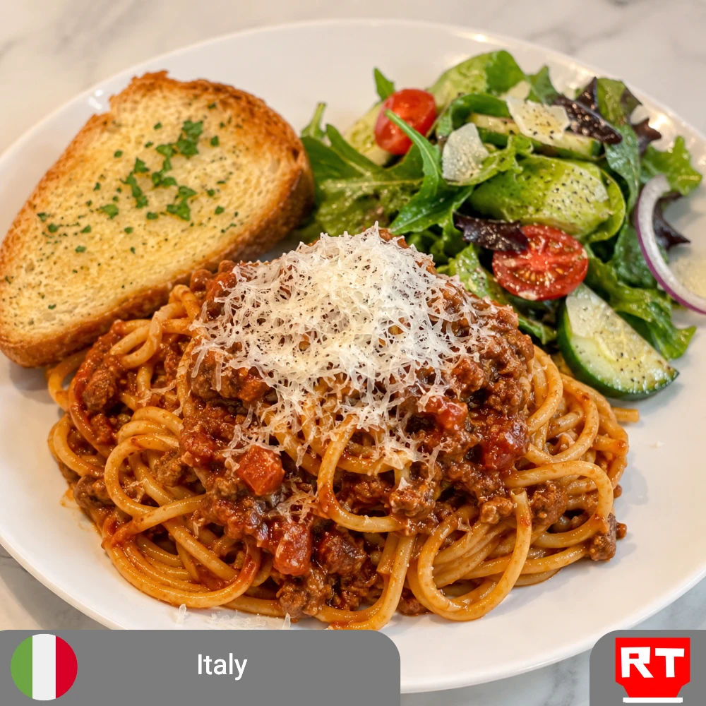 Classic Italian Comfort Dinner Rich Pasta Bolognese with Garden Salad & Homemade Garlic Bread - Vegetarian Upon Request (includes complimentary surprise dessert)