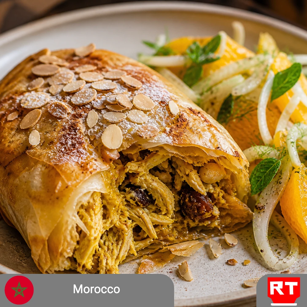 Moroccan Chicken Bastilla with Almonds, Spices & Bright Orange Fennel Salad (includes complimentary surprise dessert)