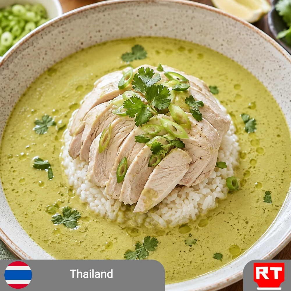 Thai Coconut-Green Curry Zucchini Soup with Ginger-Poached Chicken & Jasmine Rice (includes complimentary surprise dessert)
