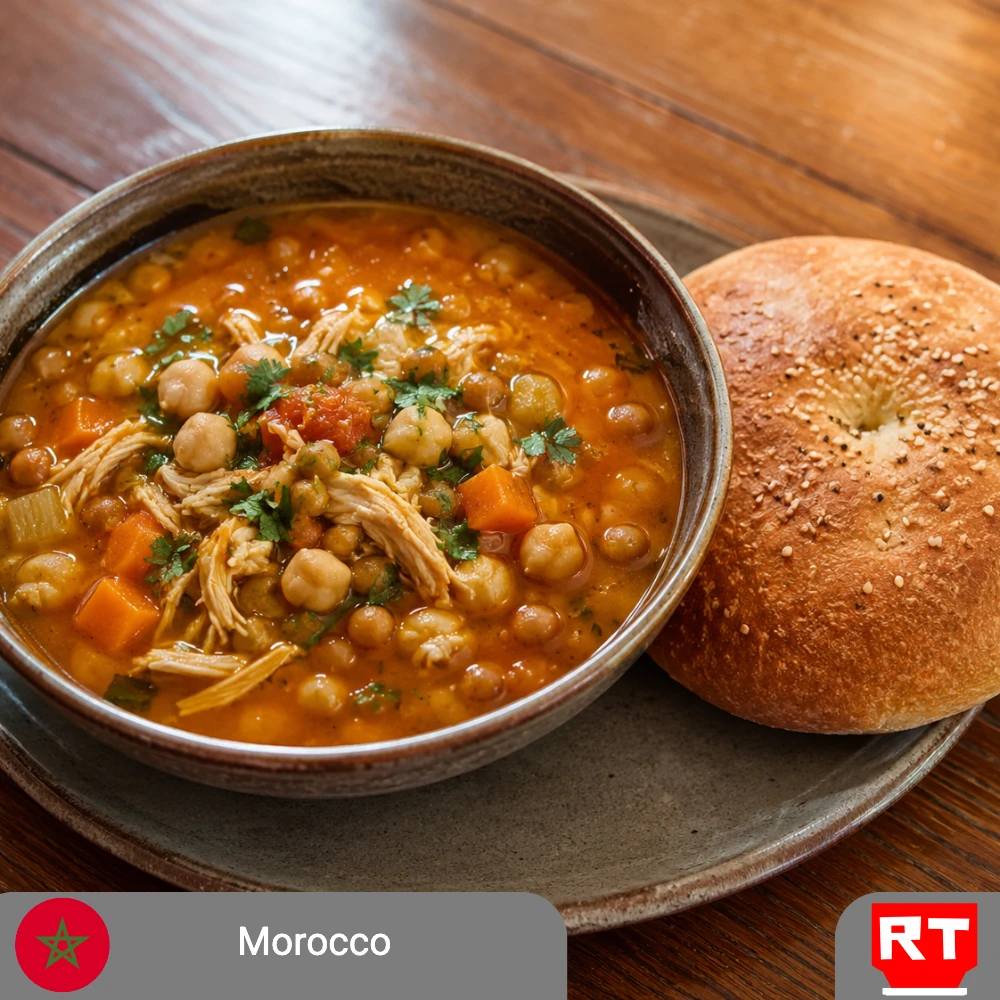 Moroccan Chicken Chorba Served with Fresh-Baked Khobz (includes complimentary surprise dessert)