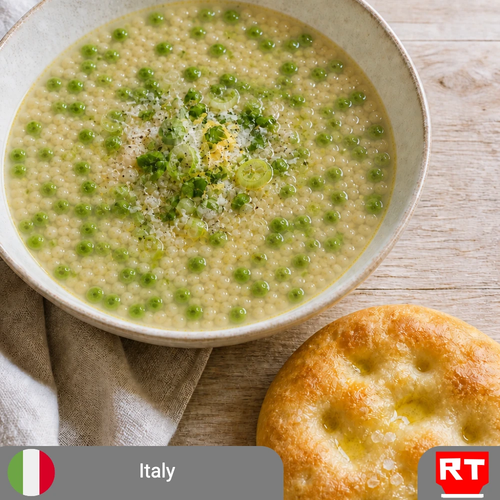 Minestra di Piselli e Cipollotti with Green Peas, Blended Cannellini Beans, Acini di Pepe & Parmigiano, served with a Sourdough Olive Oil Focaccina (includes complimentary surprise dessert)