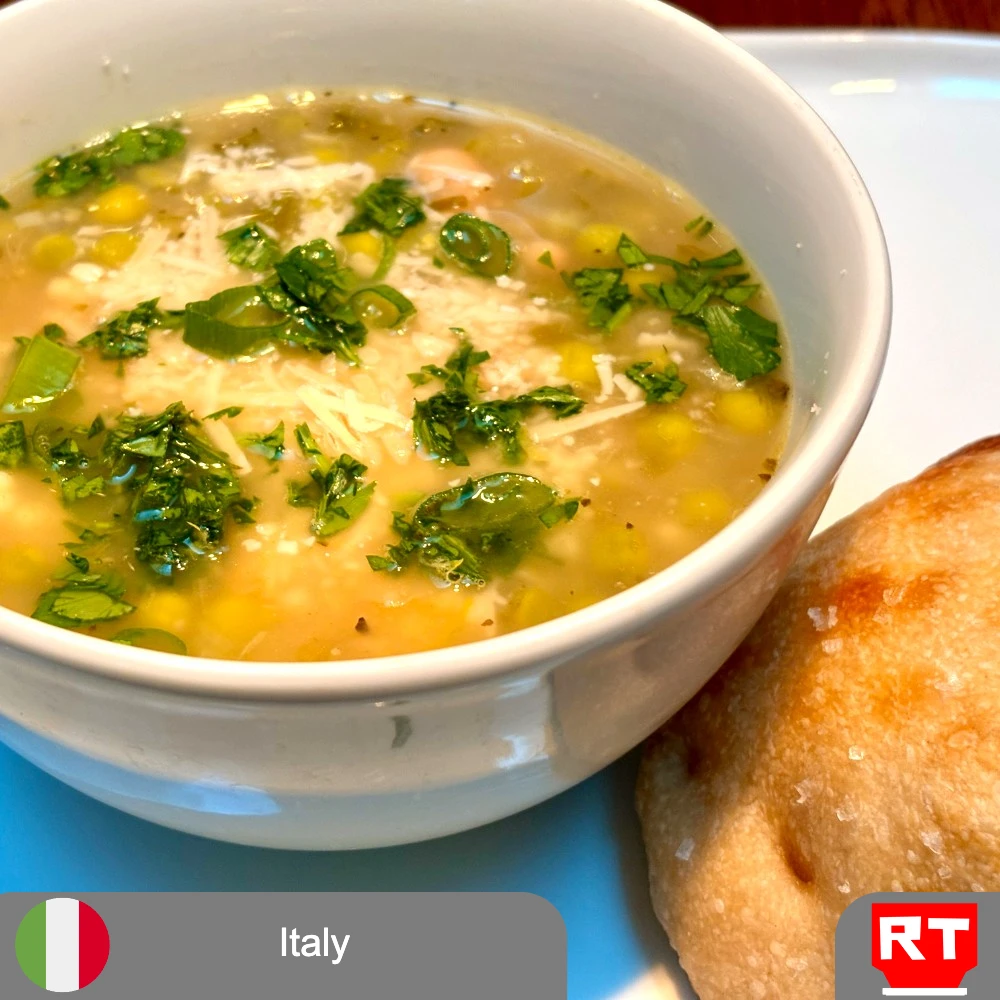 Minestra di Piselli e Cipollotti with Green Peas, Blended Cannellini Beans, Acini di Pepe & Parmigiano, served with a Sourdough Olive Oil Focaccina (includes complimentary surprise dessert)