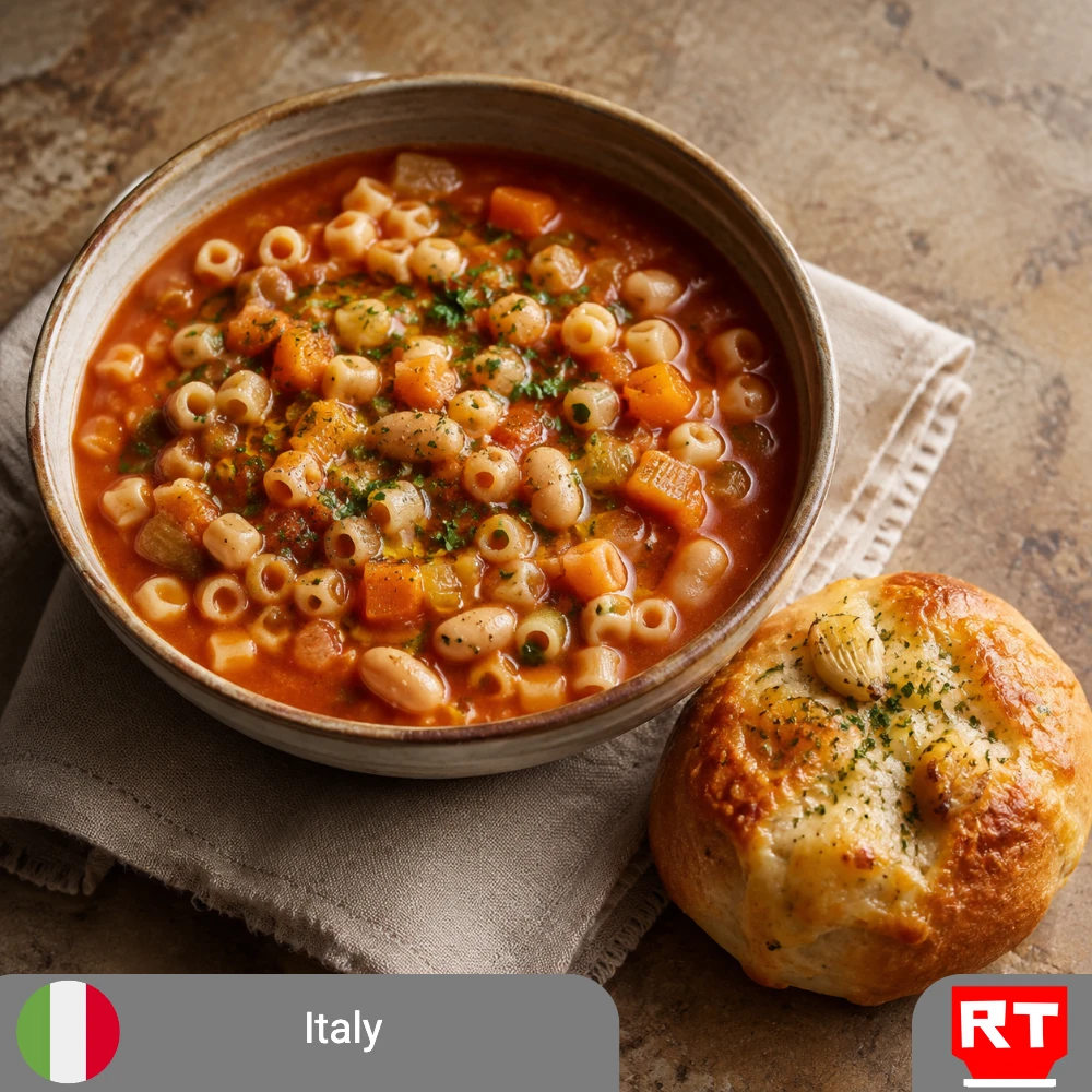 Hearty Vegetarian Italian Pasta e Fagioli with Cheesy Garlic Bun (includes complimentary surprise dessert)