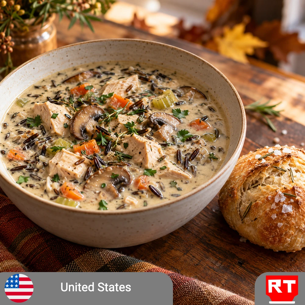 Minnesota Chicken, Mushroom & Wild Rice Soup with a Rosemary Sea Salt Sourdough Roll (includes complimentary surprise dessert)