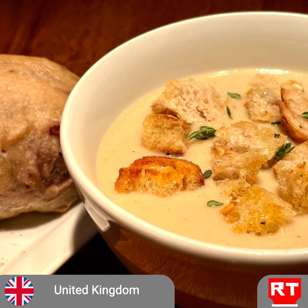 English Countryside Parsnip, Apple & Cider Soup with Cheddar Croutons and Walnut Sourdough Bun (includes complimentary surprise dessert)