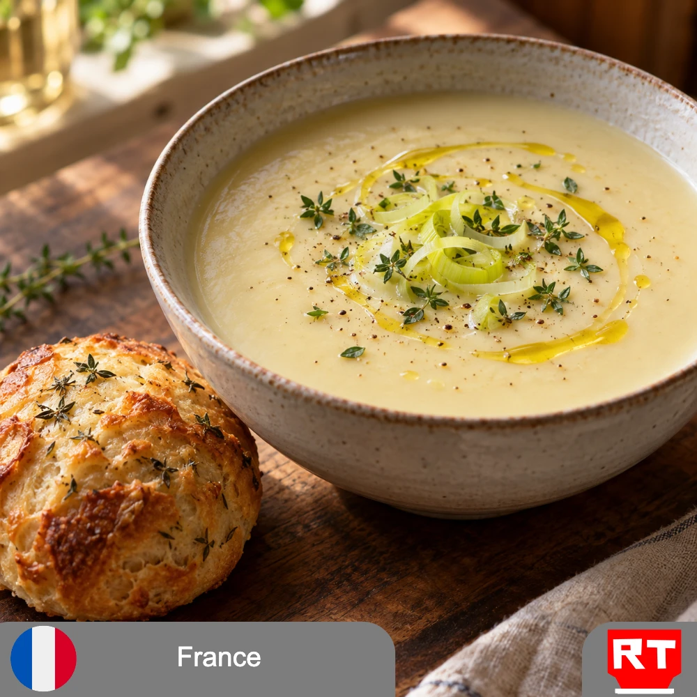 Velvety Celeriac & Sweet Leek Soup with a Thyme-Gruyère Roll (includes complimentary surprise dessert)