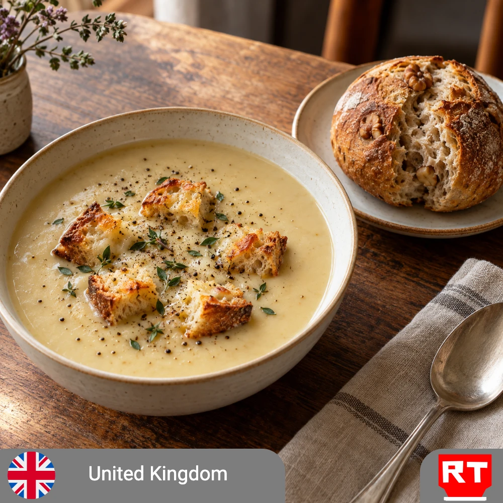 English Countryside Parsnip, Apple & Cider Soup with Cheddar Croutons and Walnut Sourdough Bun (includes complimentary surprise dessert)